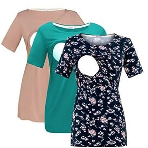 3 Pack Short Sleeve Maternity Nursing Tops XXL